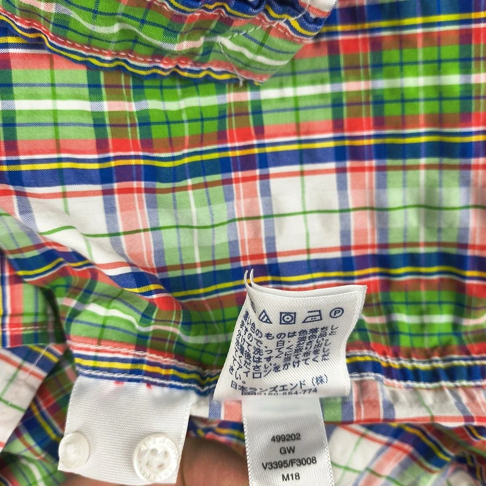 Lands End Men XXL Traditional Fit Short Sleeve Button Down Plaid Shirt Green Red